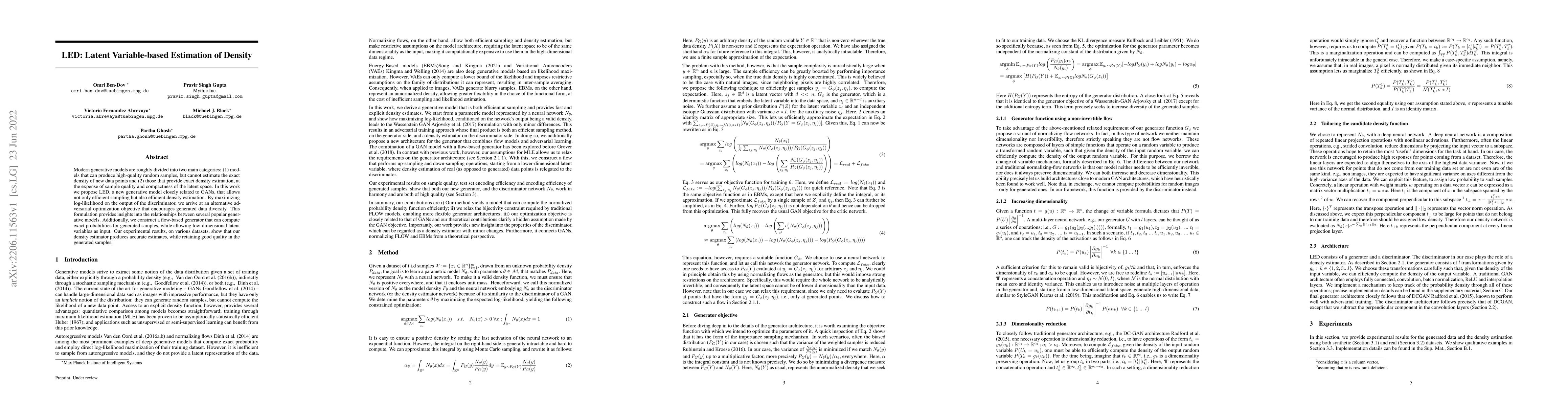 Thumbnail for LED: Latent Variable-based Estimation of Density