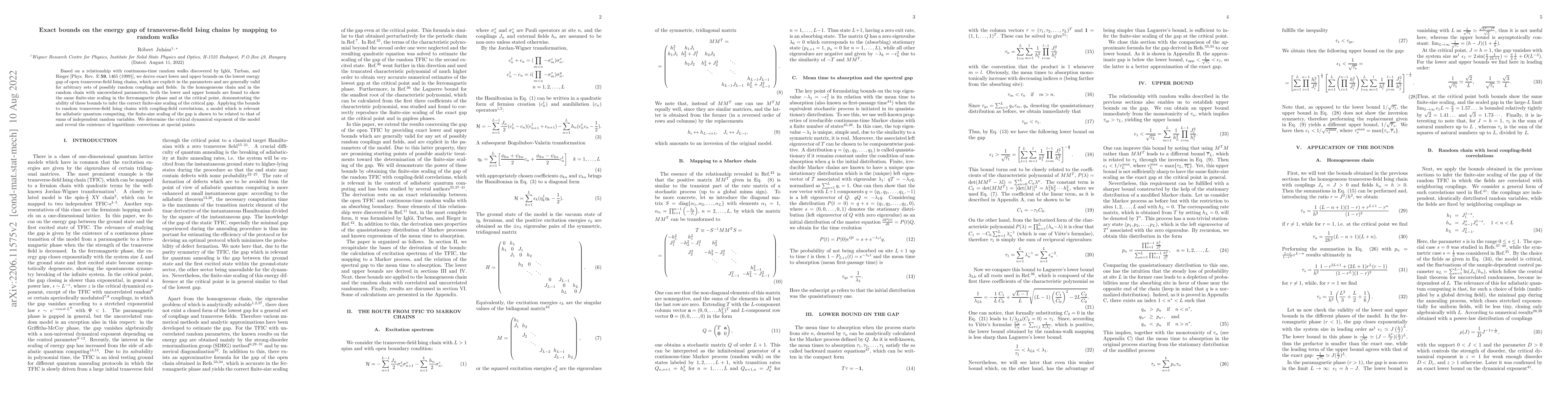 Thumbnail for Exact bounds on the energy gap of transverse-field Ising chains by
  mapping to random walks