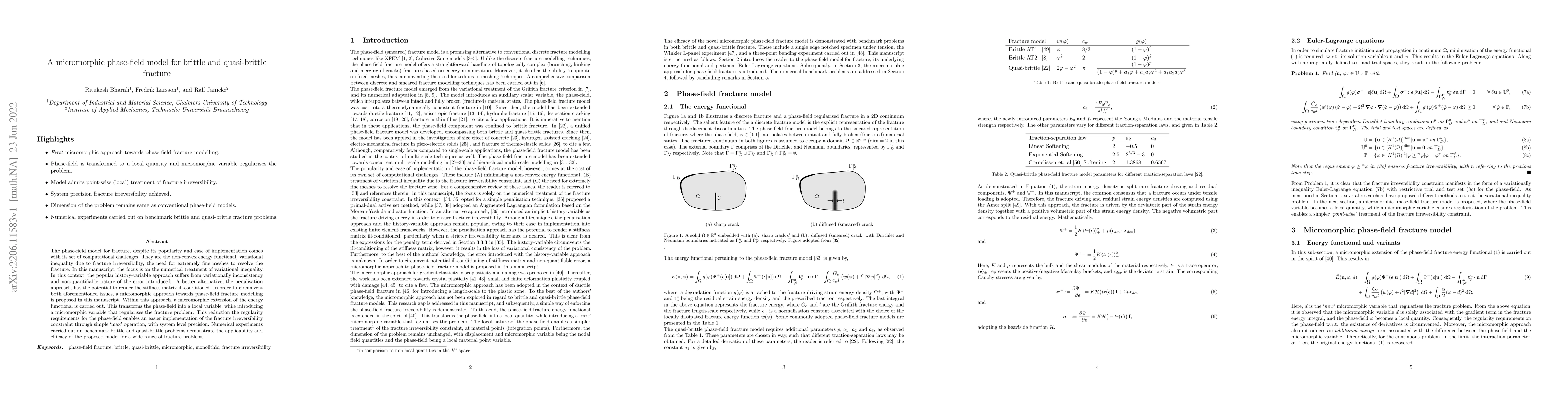 Thumbnail for A micromorphic phase-field model for brittle and quasi-brittle fracture