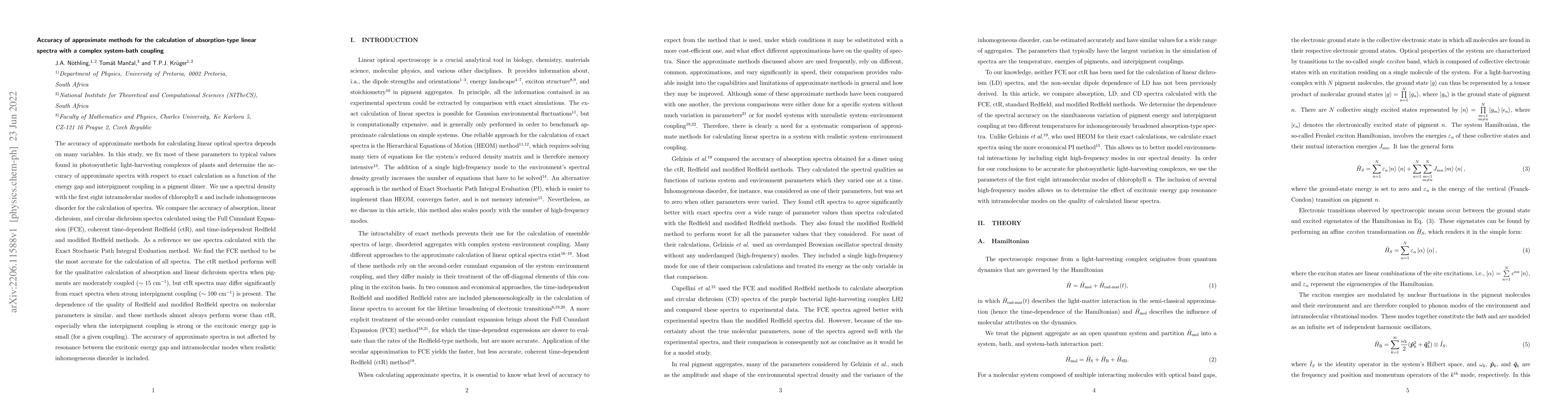 Thumbnail for Accuracy of approximate methods for the calculation of absorption-type
  linear spectra with a complex system-bath coupling