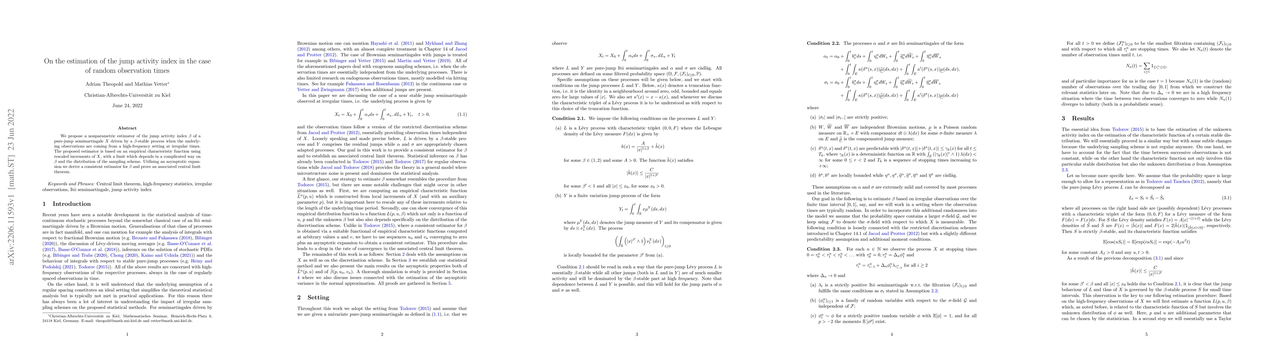 Thumbnail for On the estimation of the jump activity index in the case of random
  observation times
