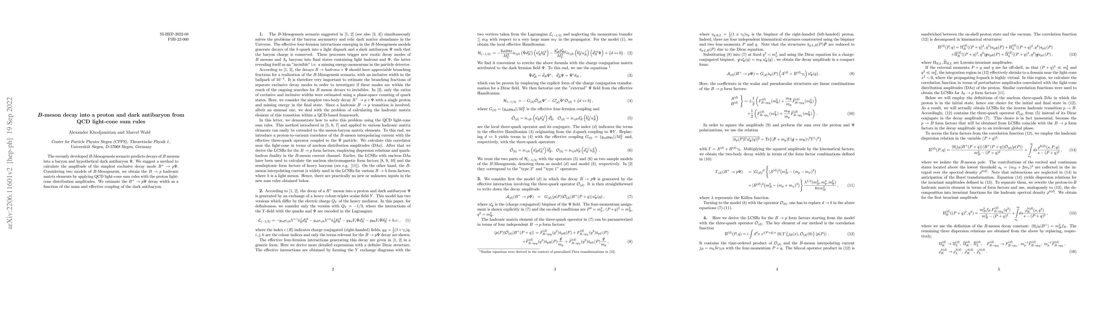 Thumbnail for $B$-meson decay into a proton and dark antibaryon from QCD light-cone
  sum rules