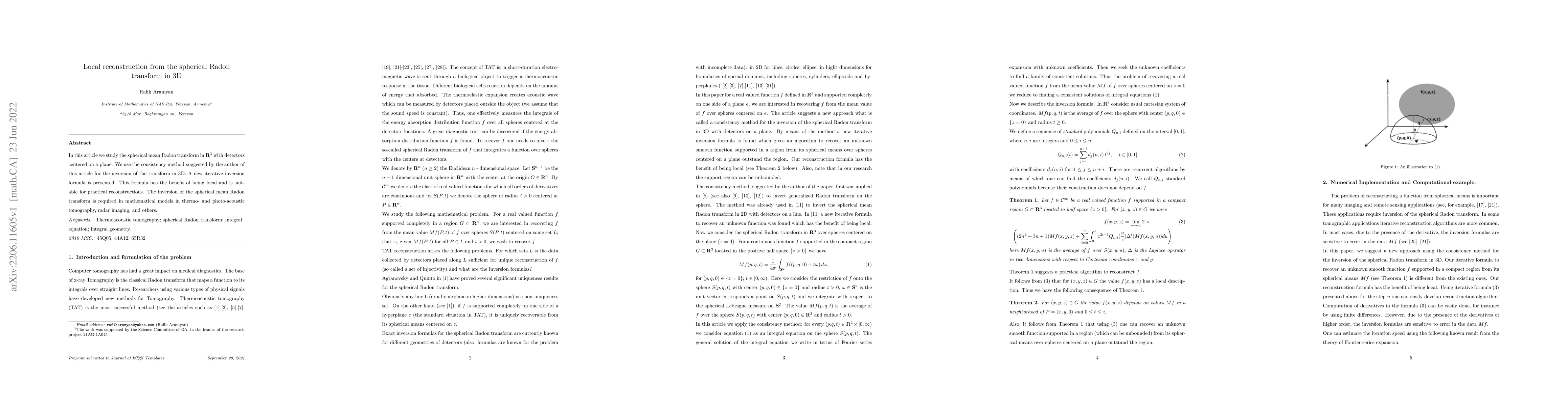 Thumbnail for Local reconstruction from the spherical Radon transform in 3D