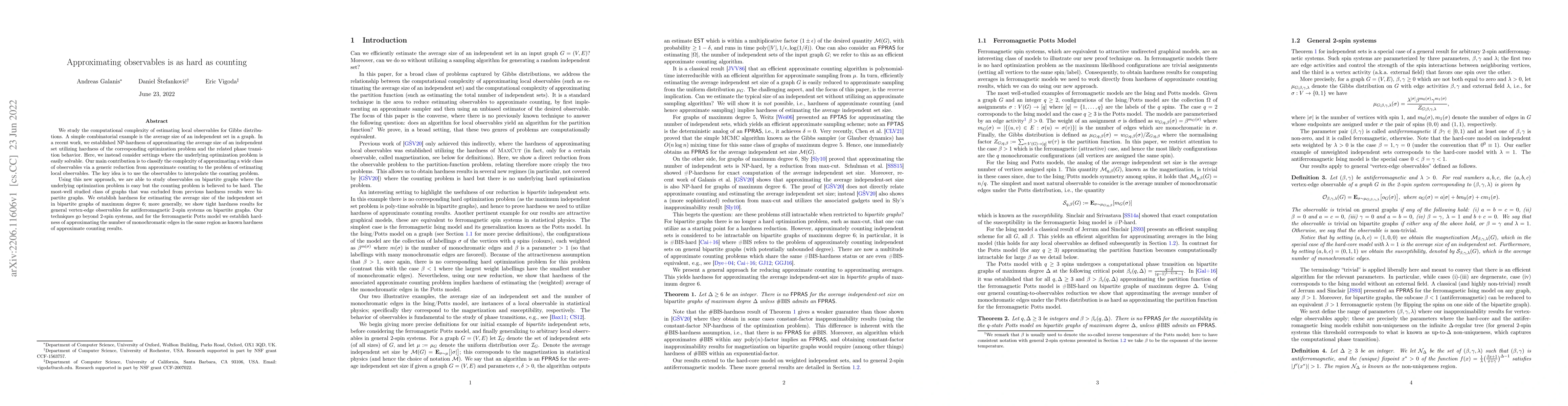 Thumbnail for Approximating observables is as hard as counting