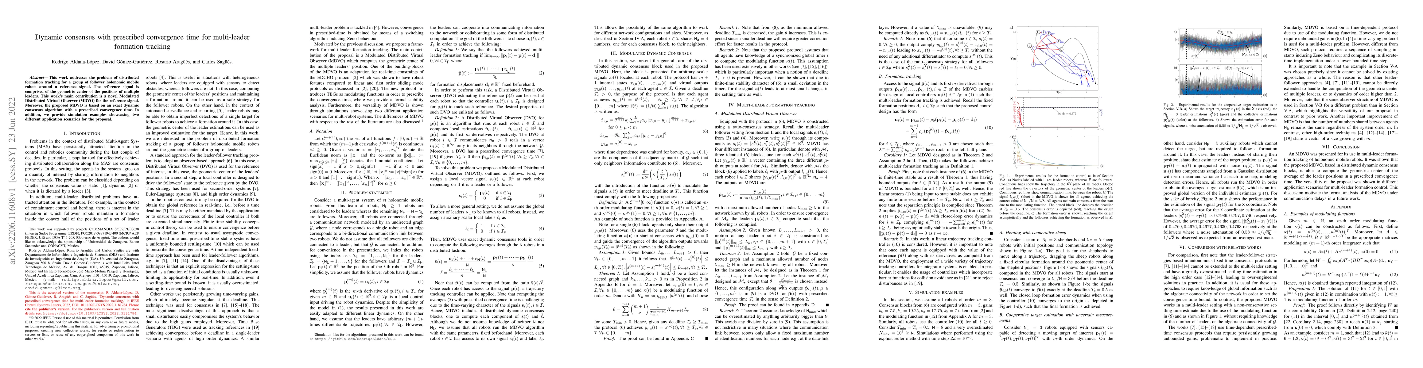 Thumbnail for Dynamic consensus with prescribed convergence time for multi-leader
  formation tracking