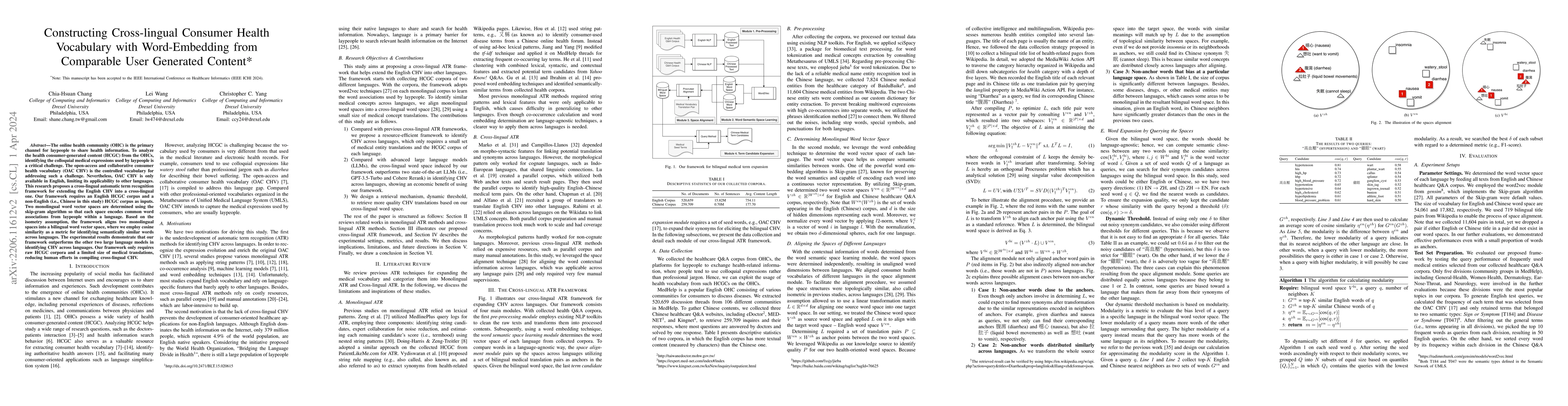 Thumbnail for Constructing Cross-lingual Consumer Health Vocabulary with
  Word-Embedding from Comparable User Generated Content