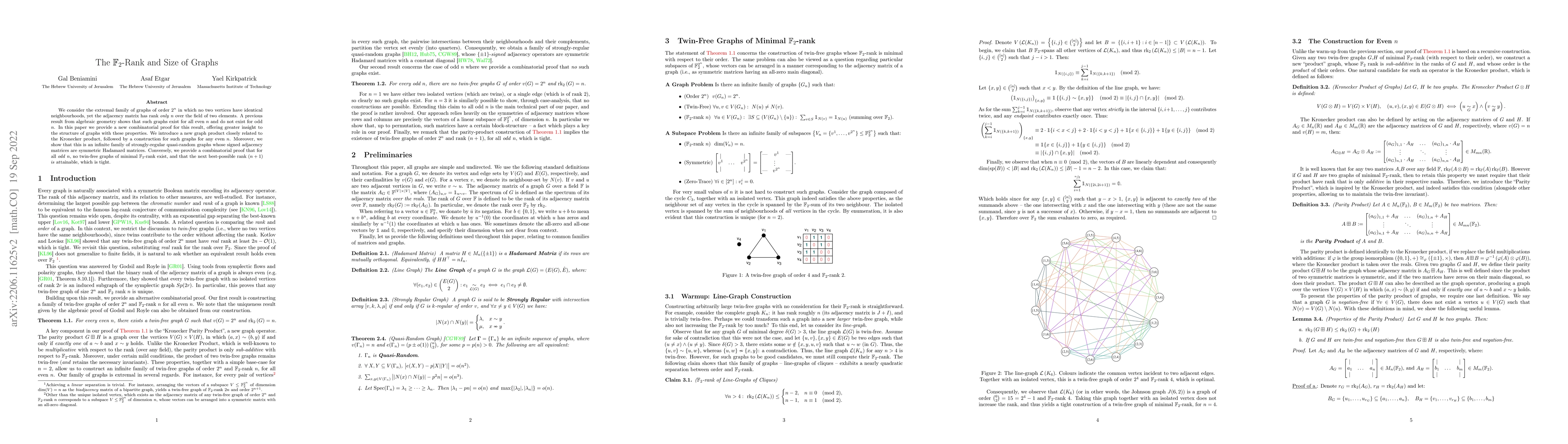 Thumbnail for The $\mathbb{F}_2$-Rank and Size of Graphs