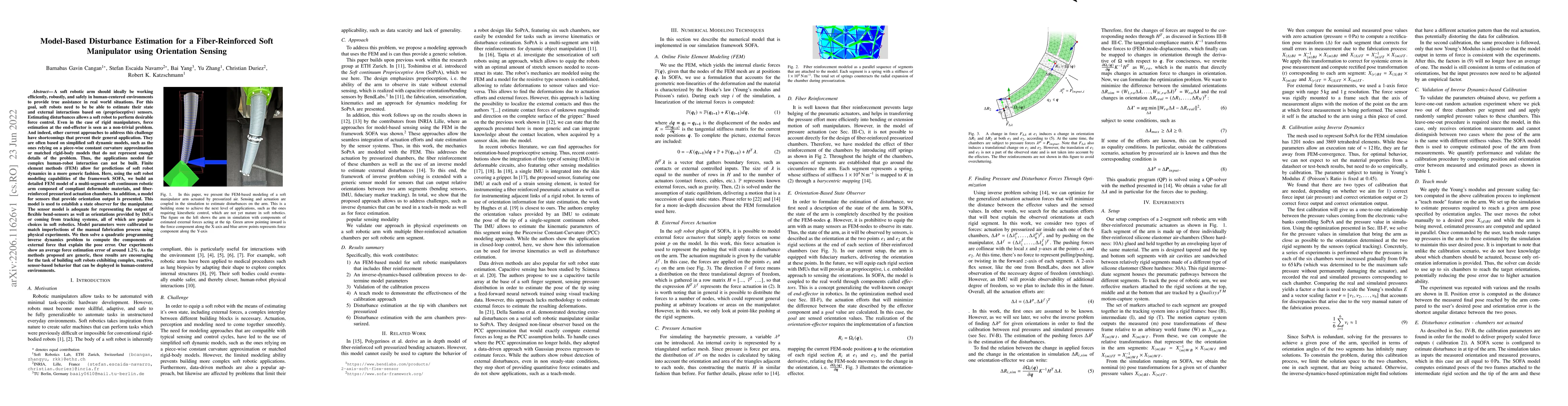 Thumbnail for Model-Based Disturbance Estimation for a Fiber-Reinforced Soft
  Manipulator using Orientation Sensing