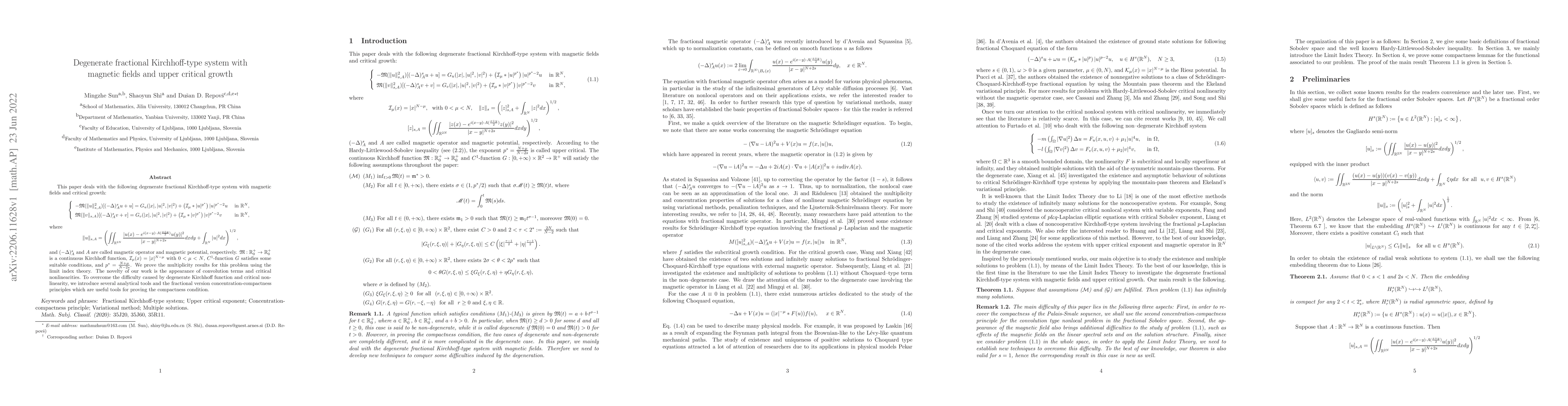 Thumbnail for Degenerate fractional Kirchhoff-type system with magnetic fields and
  upper critical growth