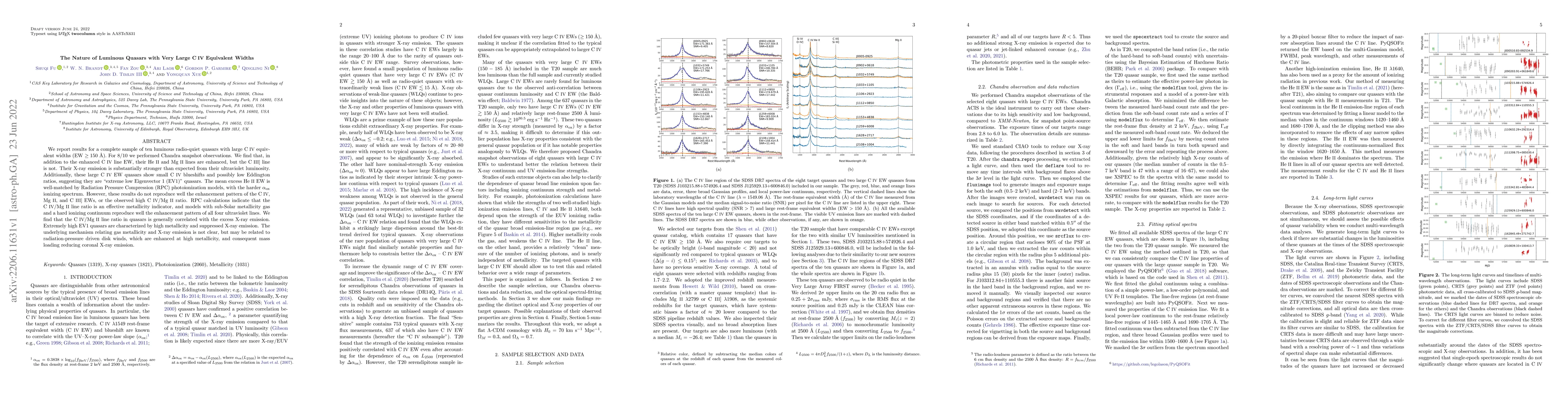 Thumbnail for The Nature of Luminous Quasars with Very Large C IV Equivalent Widths