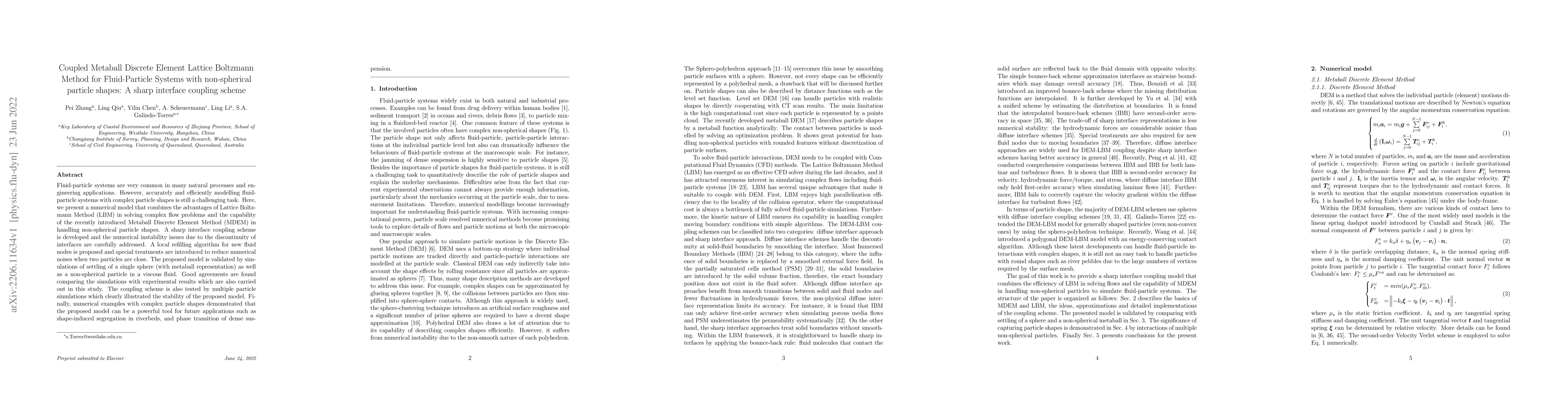 Thumbnail for Coupled Metaball Discrete Element Lattice Boltzmann Method for
  Fluid-Particle Systems with non-spherical particle shapes: A sharp interface
  coupling scheme