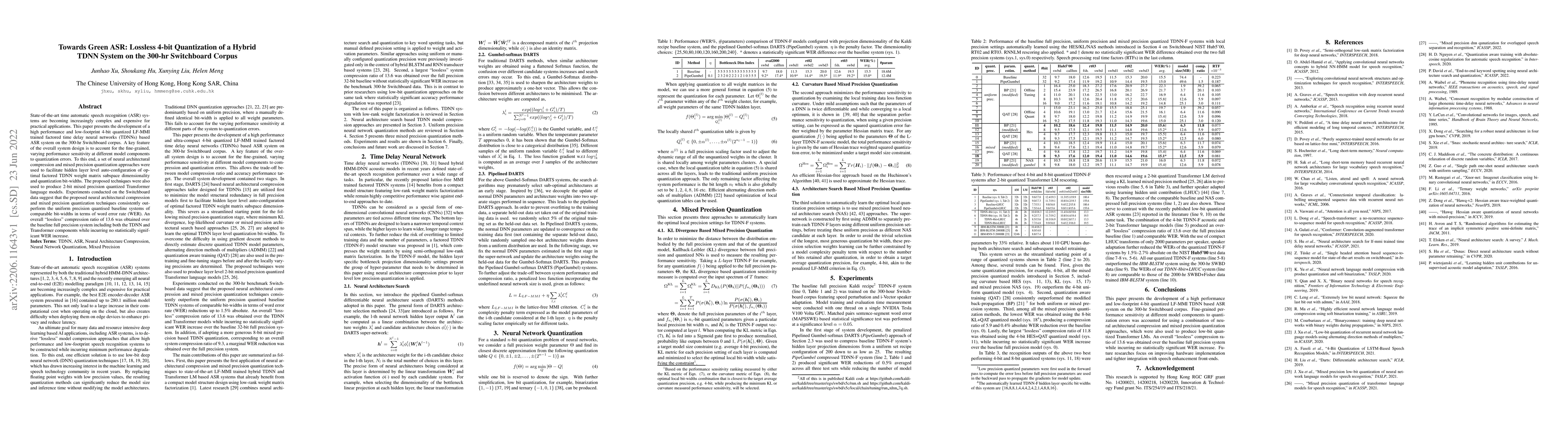Thumbnail for Towards Green ASR: Lossless 4-bit Quantization of a Hybrid TDNN System
  on the 300-hr Switchboard Corpus