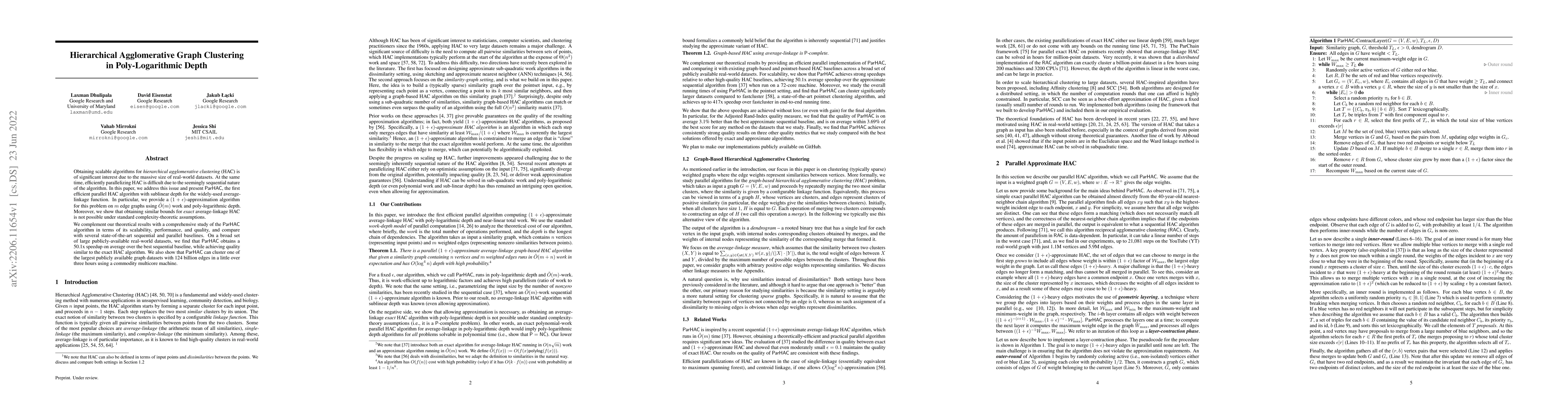 Thumbnail for Hierarchical Agglomerative Graph Clustering in Poly-Logarithmic Depth
