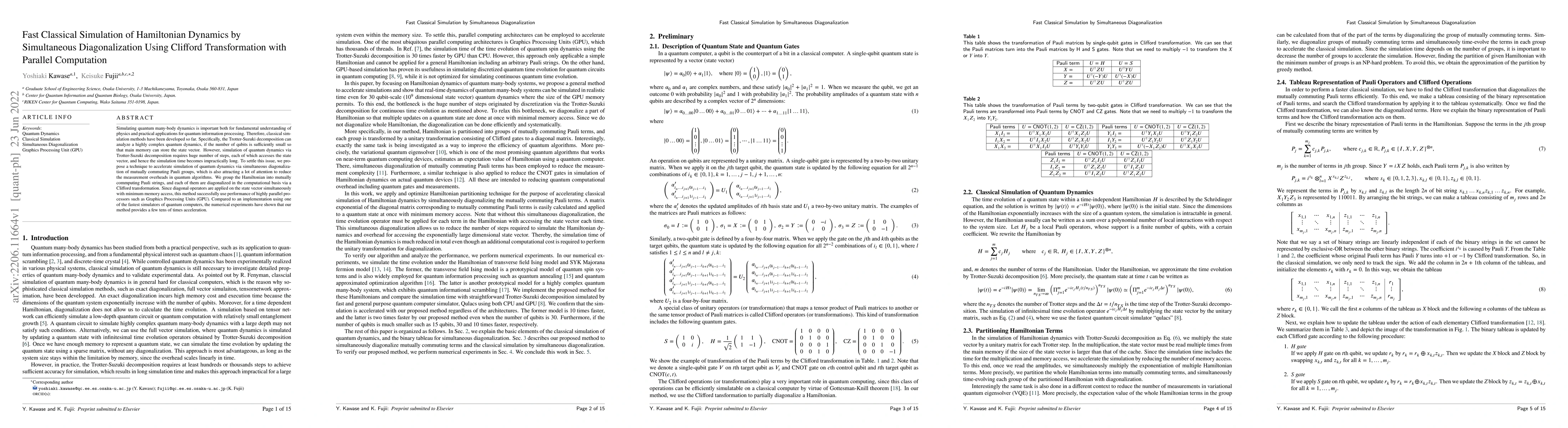 Thumbnail for Fast Classical Simulation of Hamiltonian Dynamics by Simultaneous
  Diagonalization Using Clifford Transformation with Parallel Computation