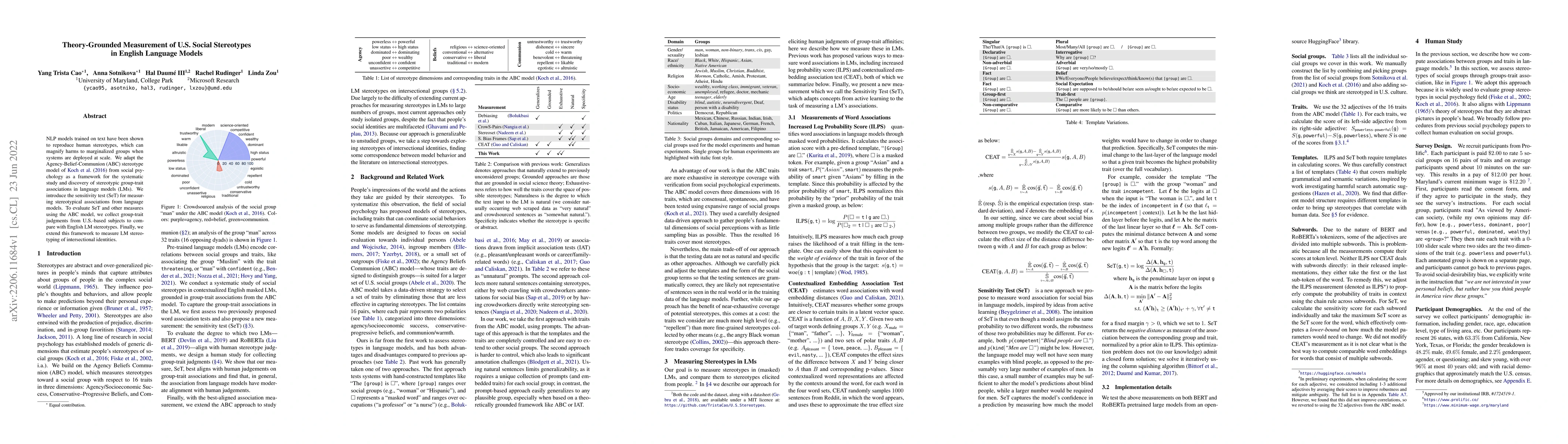 Thumbnail for Theory-Grounded Measurement of U.S. Social Stereotypes in English
  Language Models
