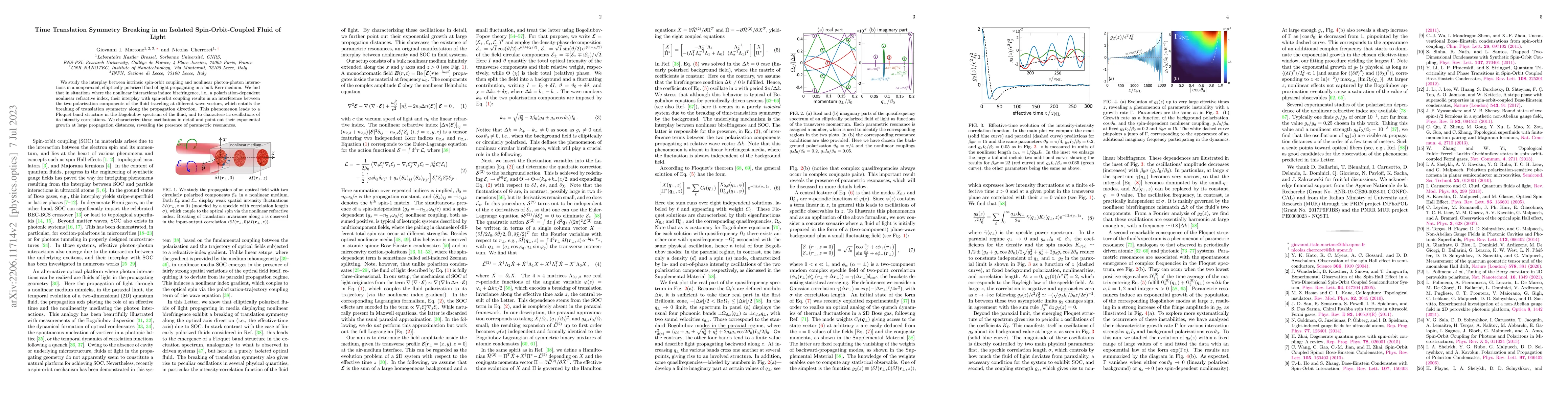 Thumbnail for Time Translation Symmetry Breaking in an Isolated Spin-Orbit-Coupled
  Fluid of Light