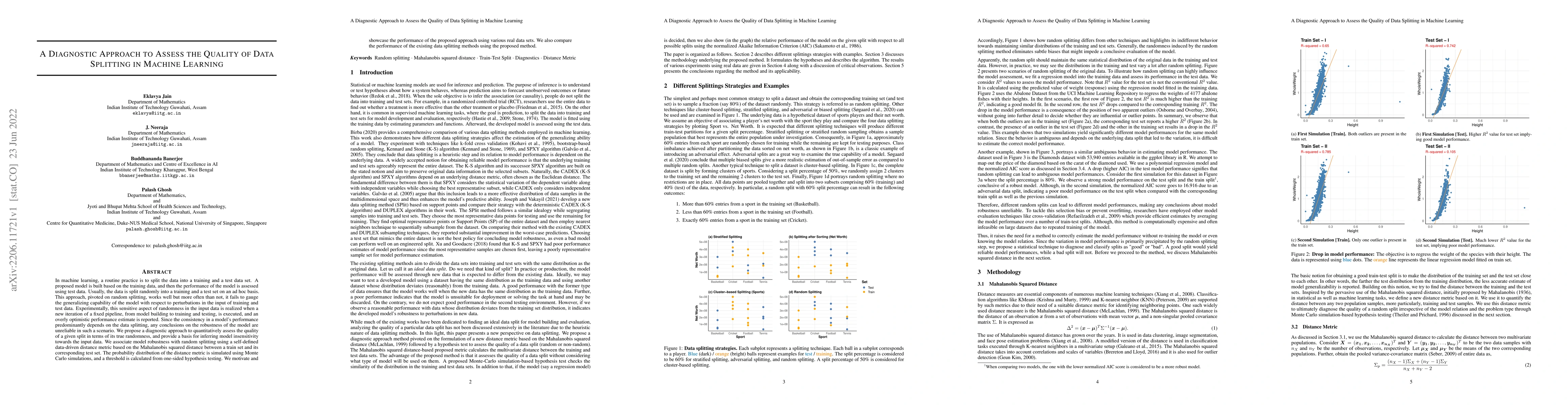Thumbnail for A Diagnostic Approach to Assess the Quality of Data Splitting in Machine
  Learning