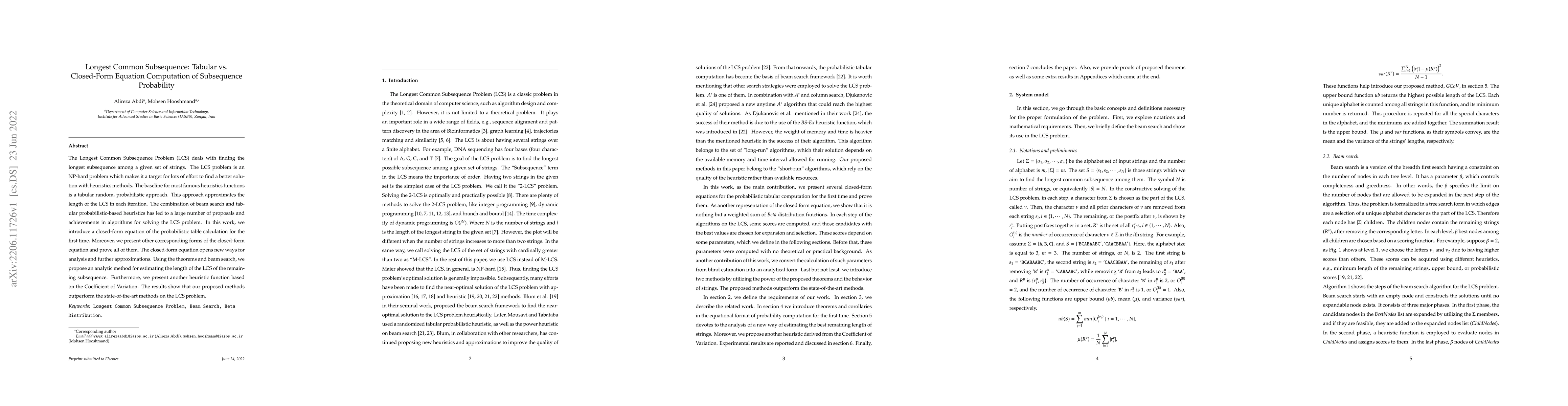 Thumbnail for Longest Common Subsequence: Tabular vs. Closed-Form Equation Computation
  of Subsequence Probability