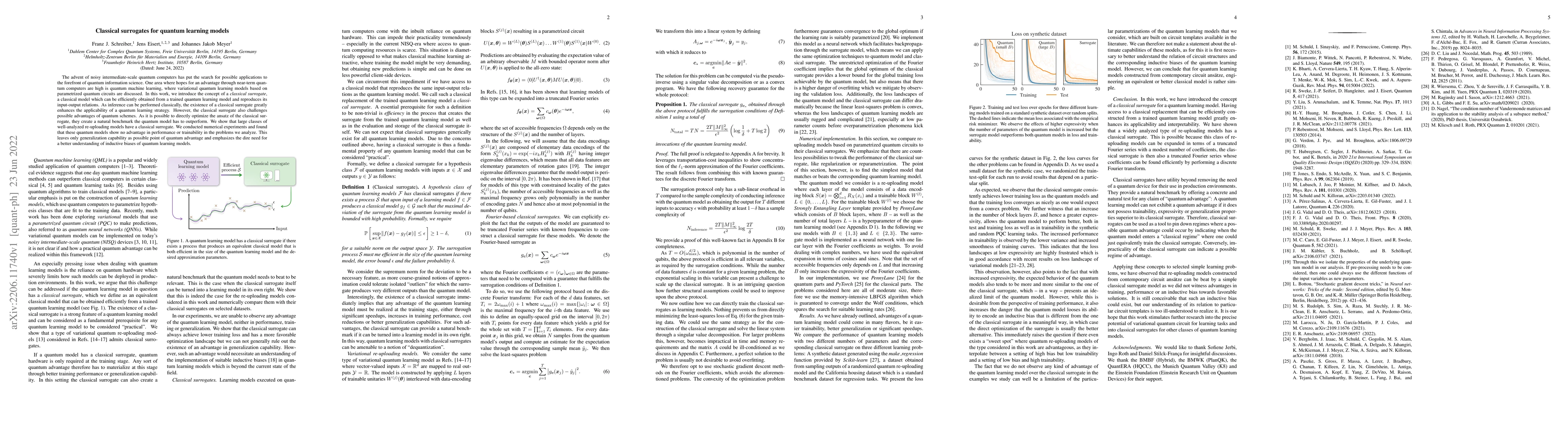 Thumbnail for Classical surrogates for quantum learning models