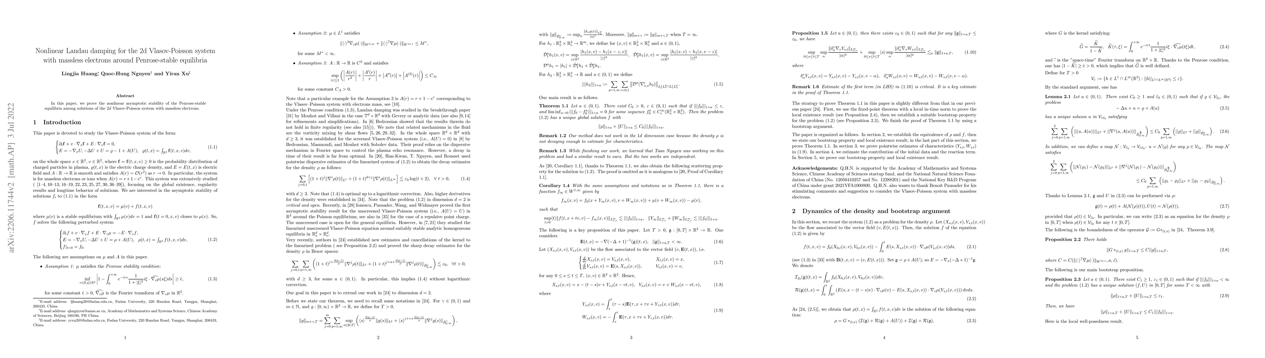 Thumbnail for Nonlinear Landau damping for the 2d Vlasov-Poisson system with massless
  electrons around Penrose-stable equilibria