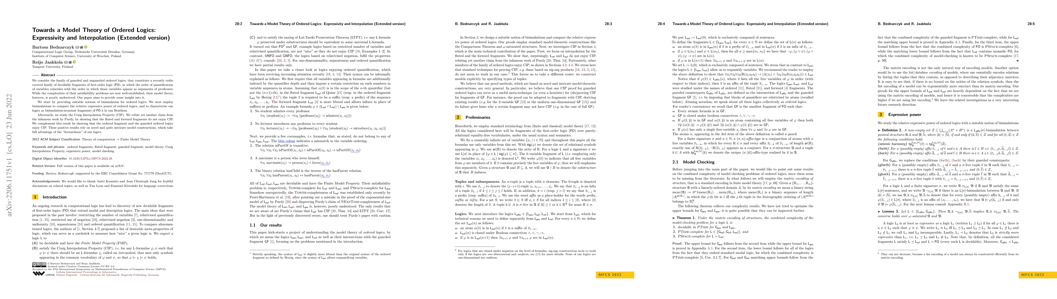 Thumbnail for Towards a Model Theory of Ordered Logics: Expressivity and Interpolation
  (Extended version)