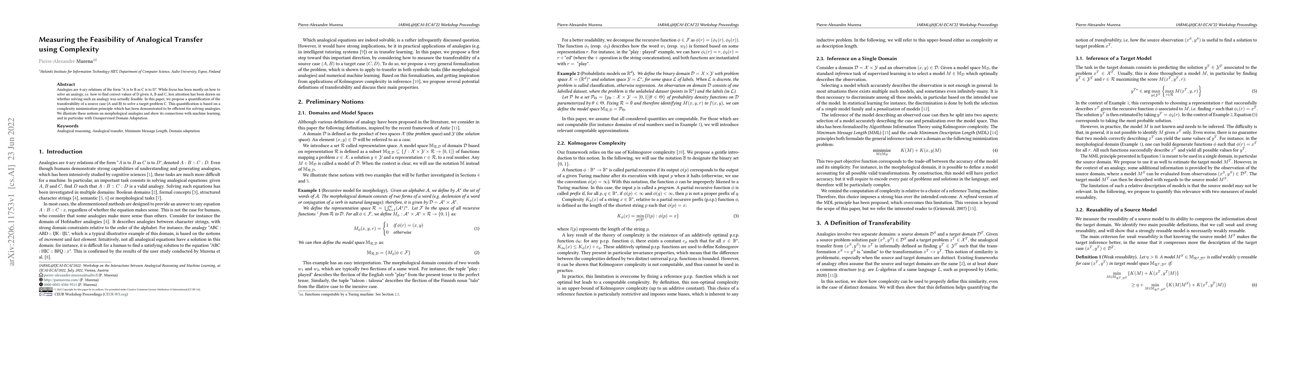 Thumbnail for Measuring the Feasibility of Analogical Transfer using Complexity