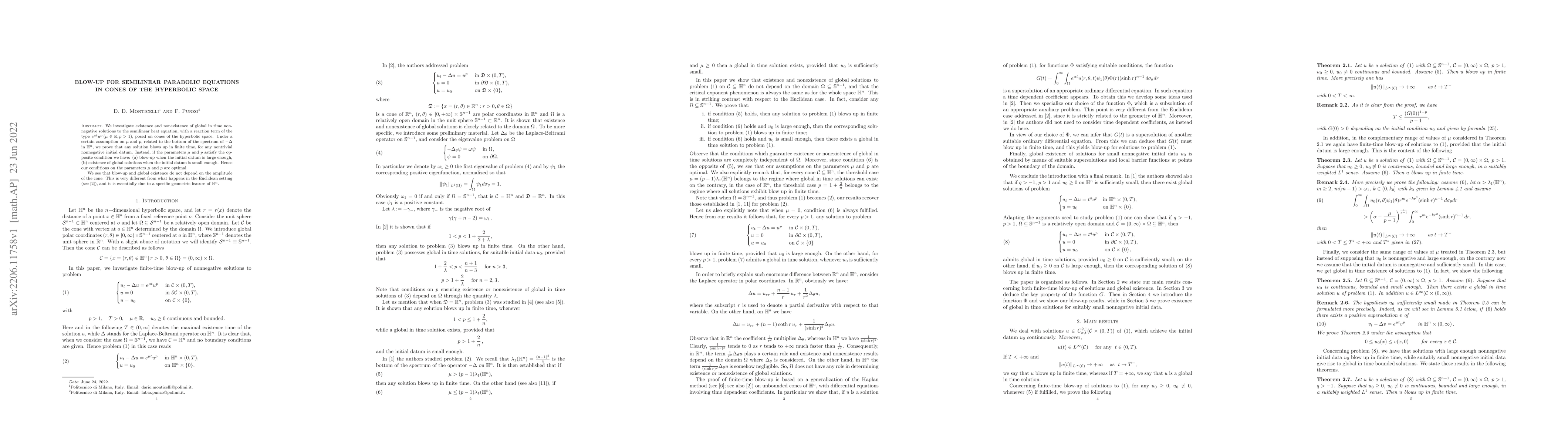 Thumbnail for Blow-up for semilinear parabolic equations in cones of the hyperbolic
  space