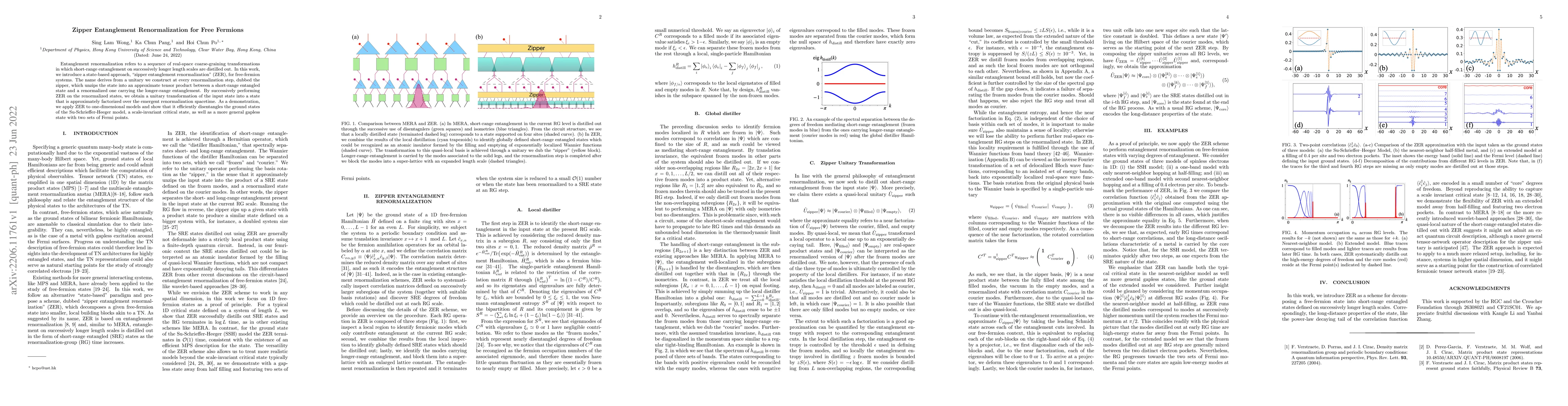 Thumbnail for Zipper Entanglement Renormalization for Free Fermions