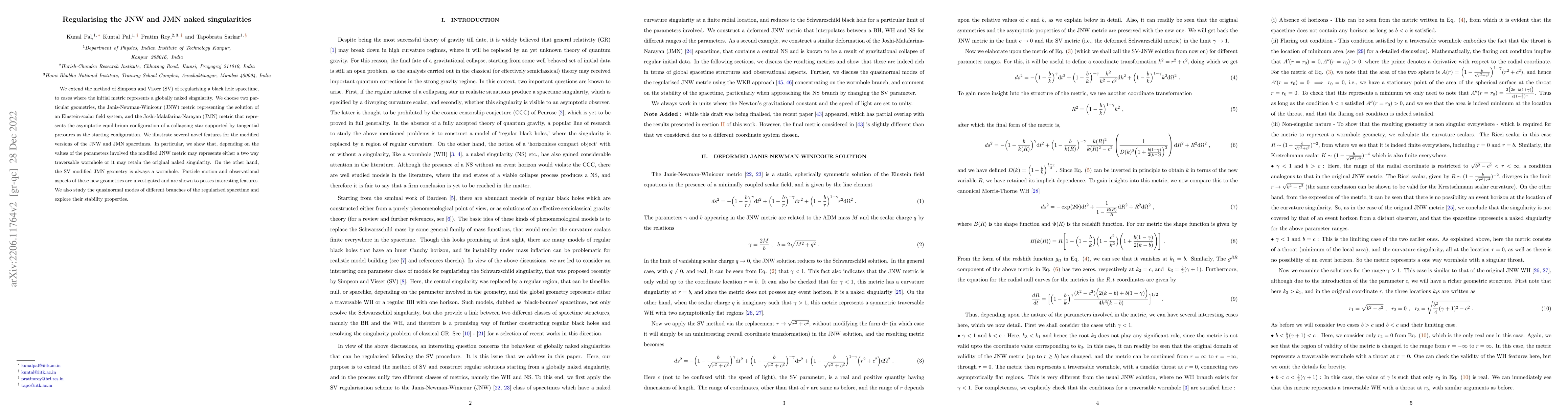 Thumbnail for Regularising the JNW and JMN naked singularities
