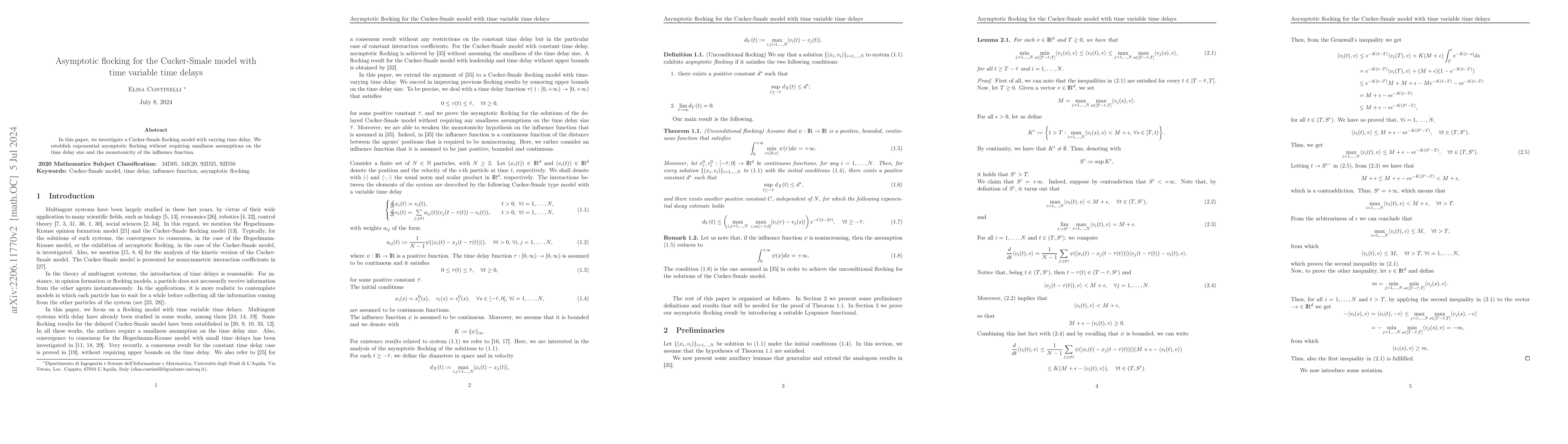 Thumbnail for Asymptotic flocking for the Cucker-Smale model with time variable time
  delays