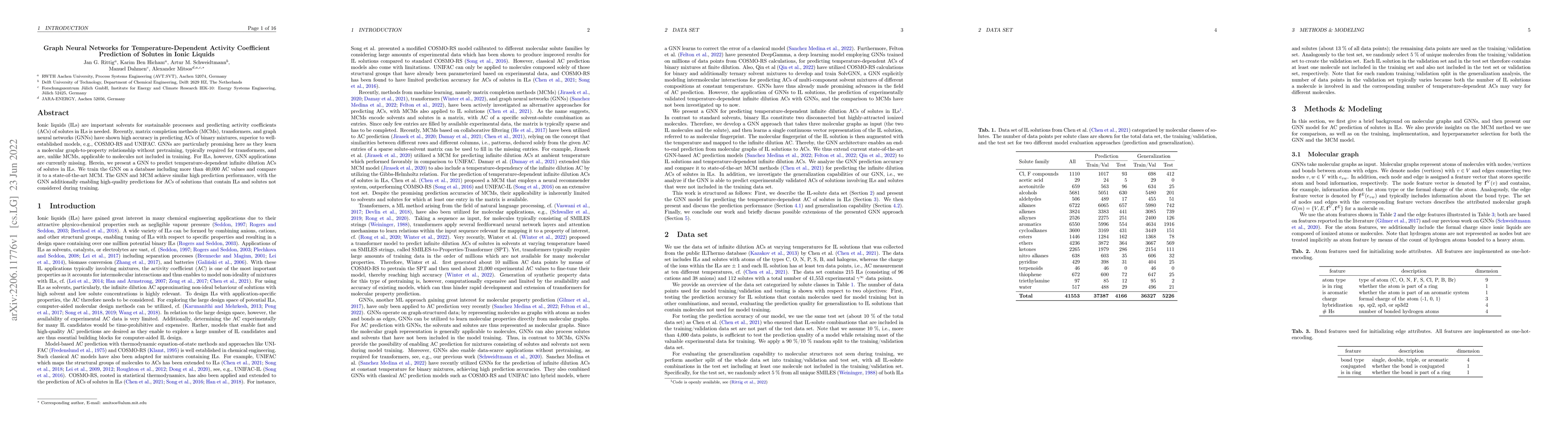 Thumbnail for Graph Neural Networks for Temperature-Dependent Activity Coefficient
  Prediction of Solutes in Ionic Liquids