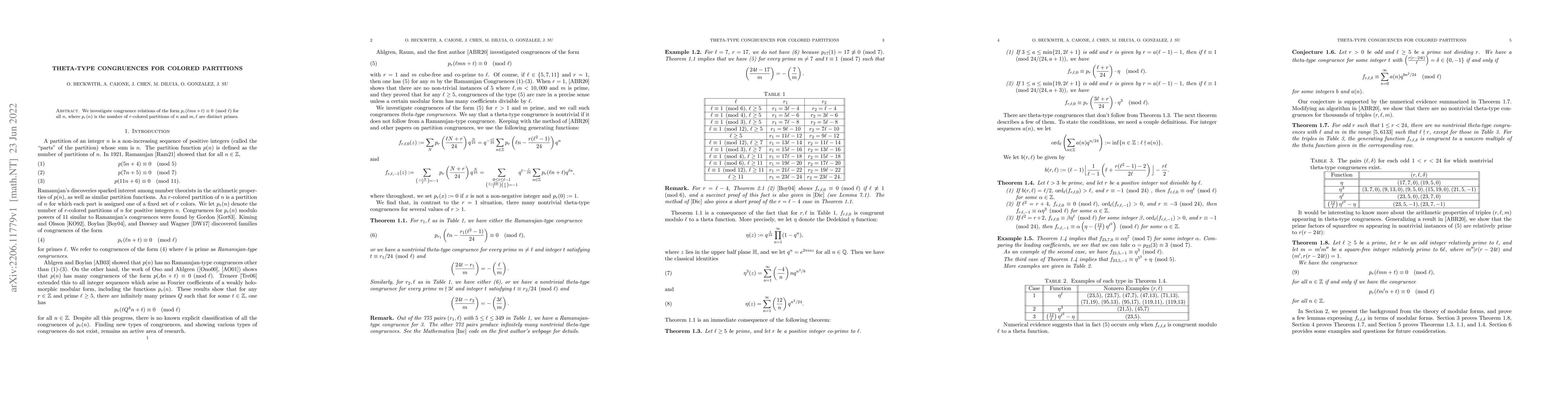 Thumbnail for Theta-type congruences for colored partitions