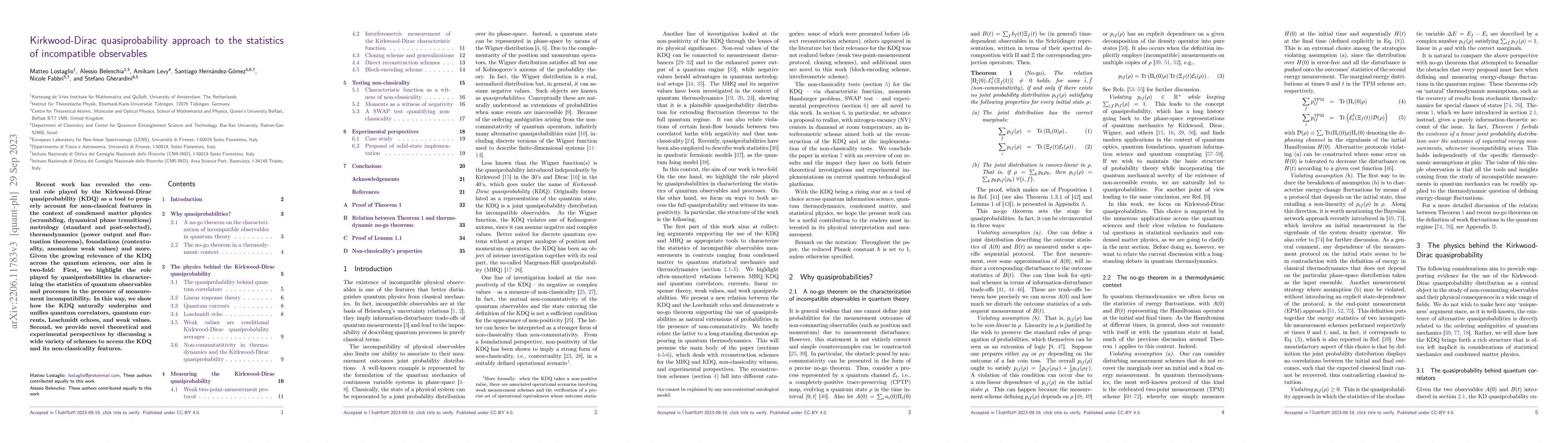 Thumbnail for Kirkwood-Dirac quasiprobability approach to the statistics of
  incompatible observables
