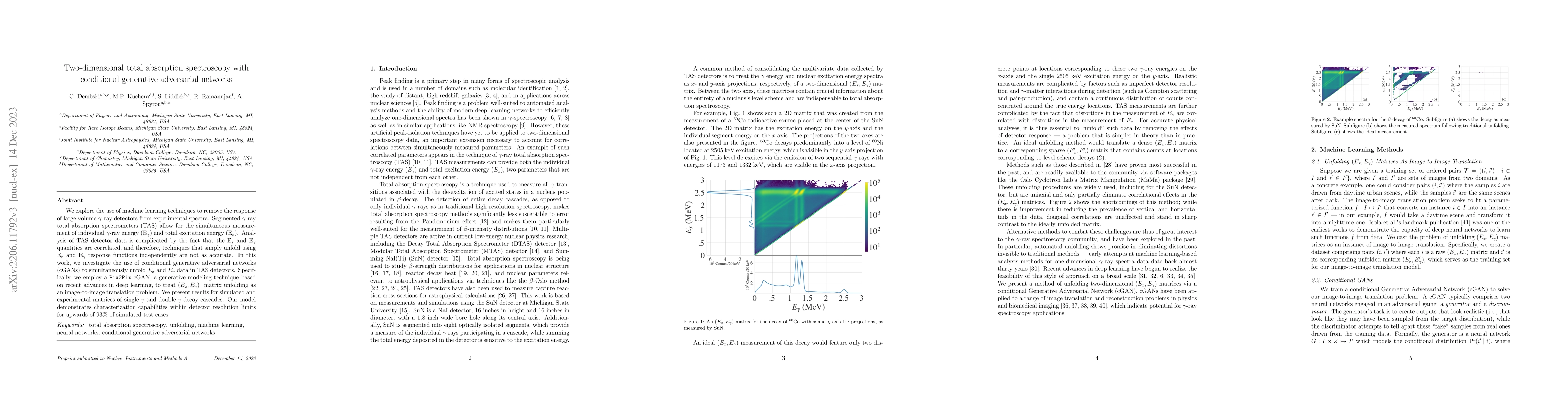 Thumbnail for Two-dimensional total absorption spectroscopy with conditional
  generative adversarial networks