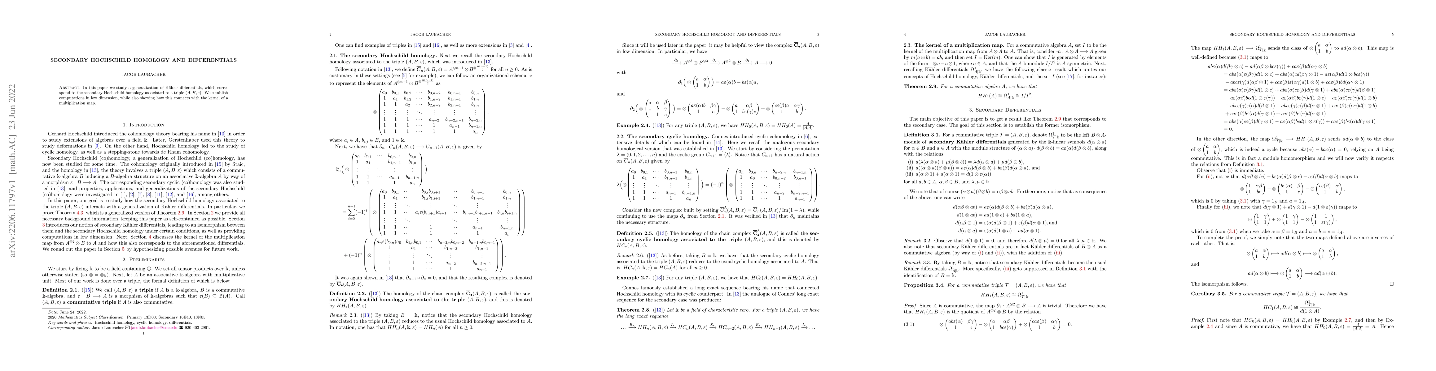 Thumbnail for Secondary Hochschild homology and differentials