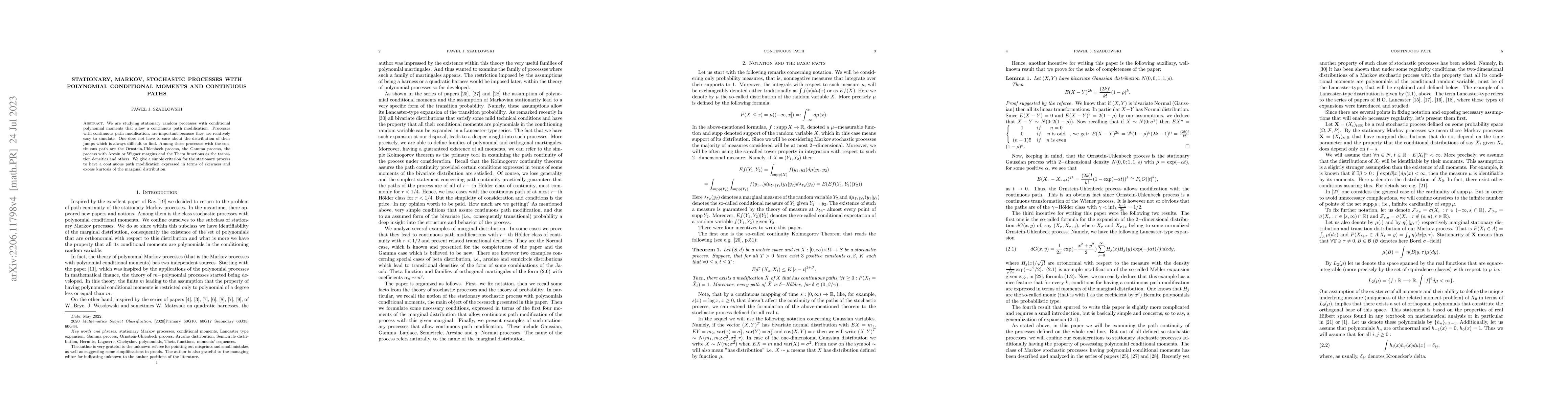 Thumbnail for Stationary, Markov, stochastic processes with polynomial conditional
  moments and continuous paths
