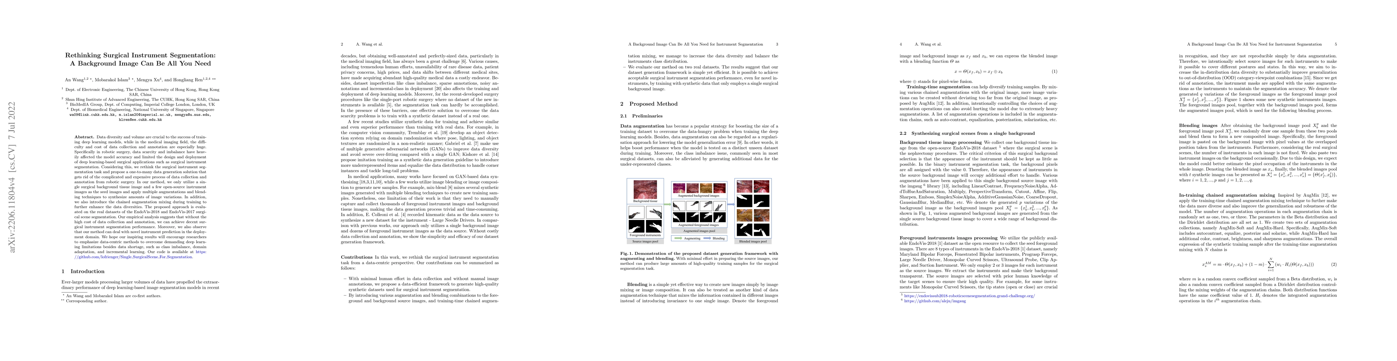 Thumbnail for Rethinking Surgical Instrument Segmentation: A Background Image Can Be
  All You Need