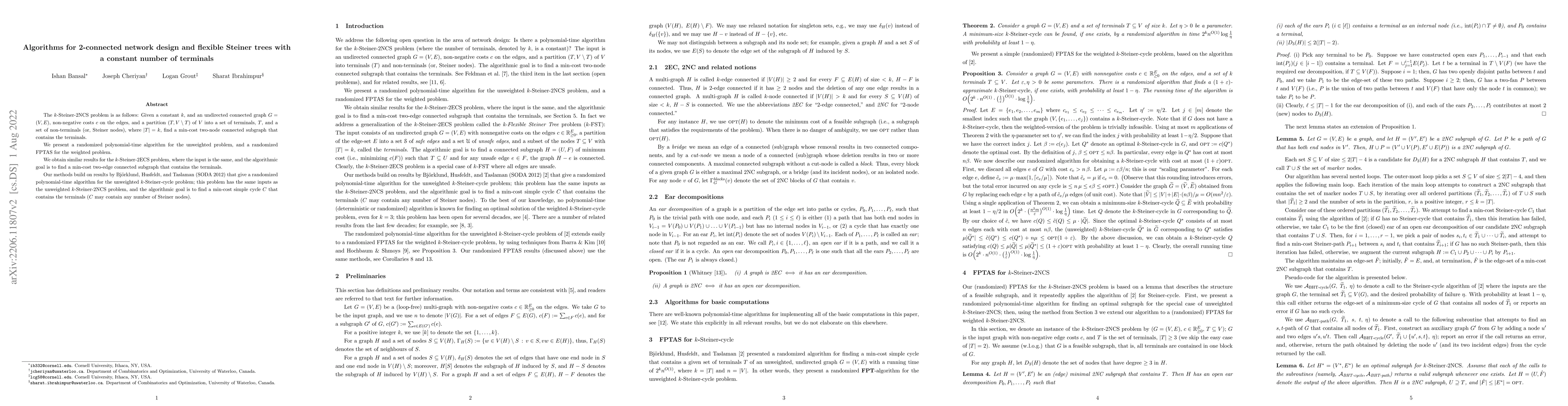 Thumbnail for Algorithms for 2-connected network design and flexible Steiner trees
  with a constant number of terminals