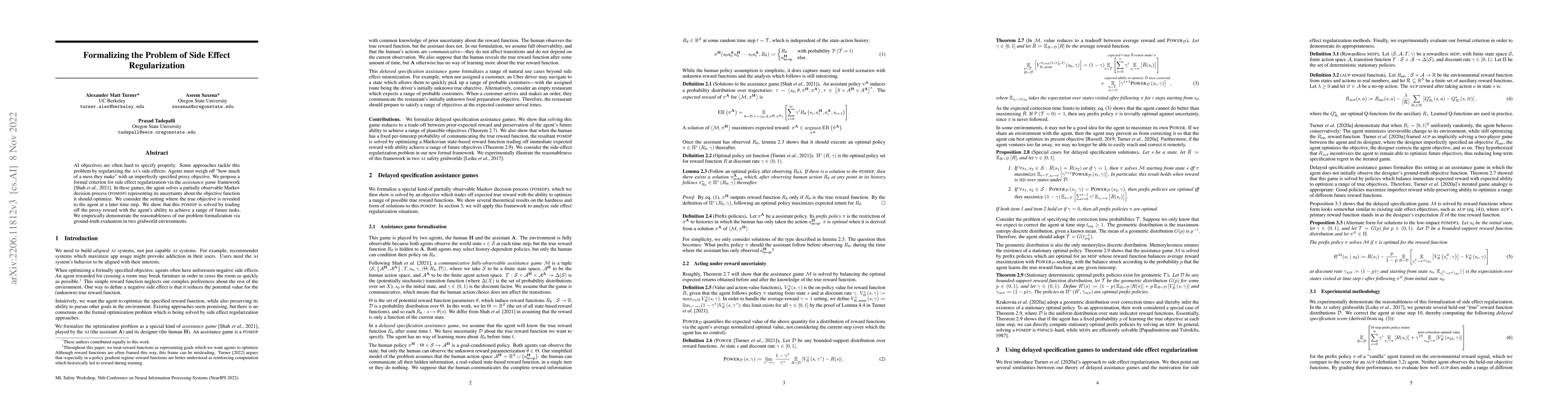 Thumbnail for Formalizing the Problem of Side Effect Regularization