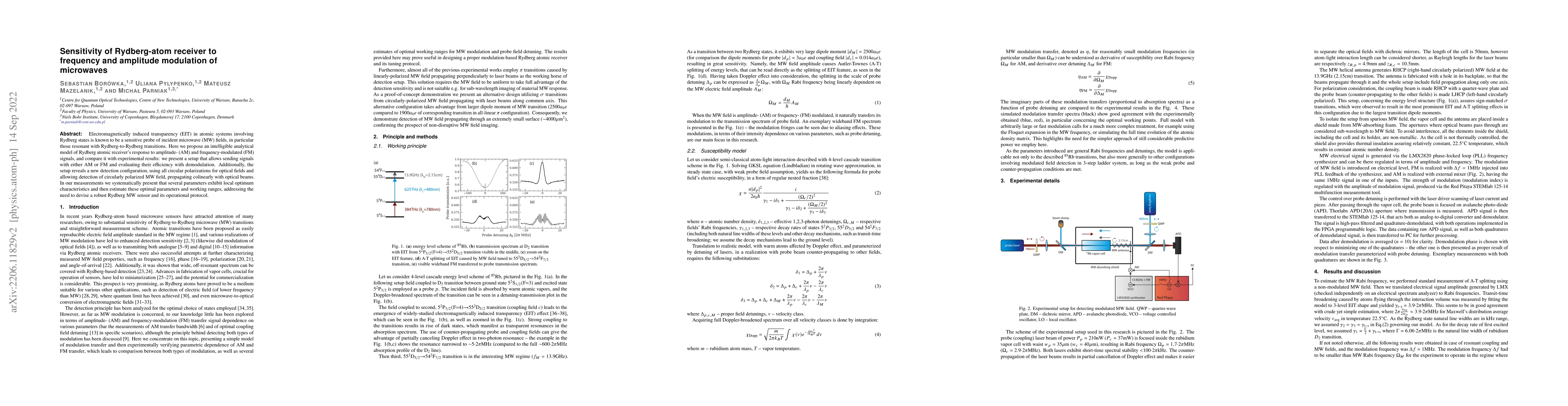 Thumbnail for Sensitivity of Rydberg-atom receiver to frequency and amplitude
  modulation of microwaves