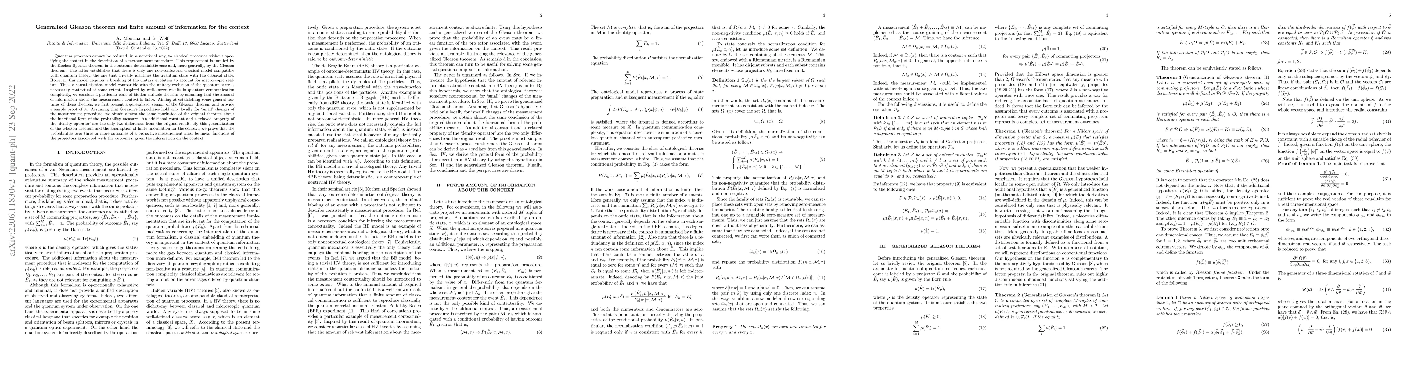 Thumbnail for Generalized Gleason theorem and finite amount of information for the
  context
