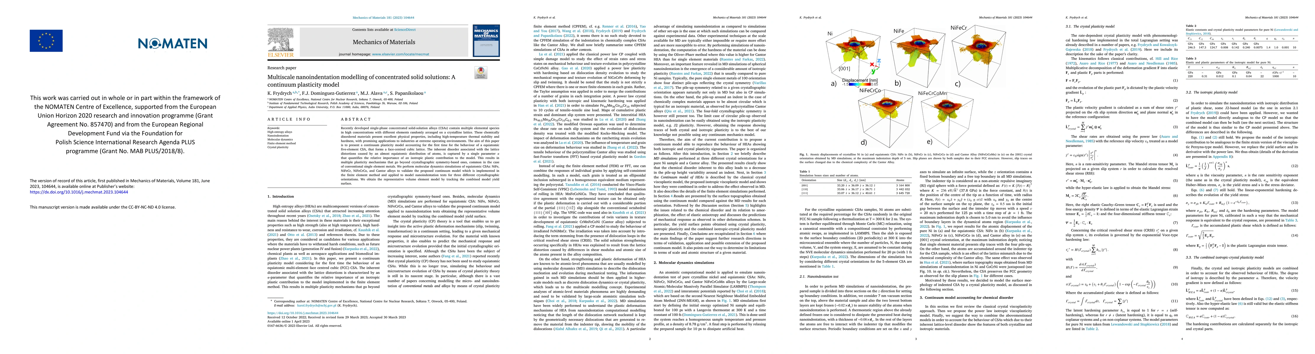 Thumbnail for Multiscale nanoindentation modeling of concentrated solid solutions: A
  continuum plasticity model