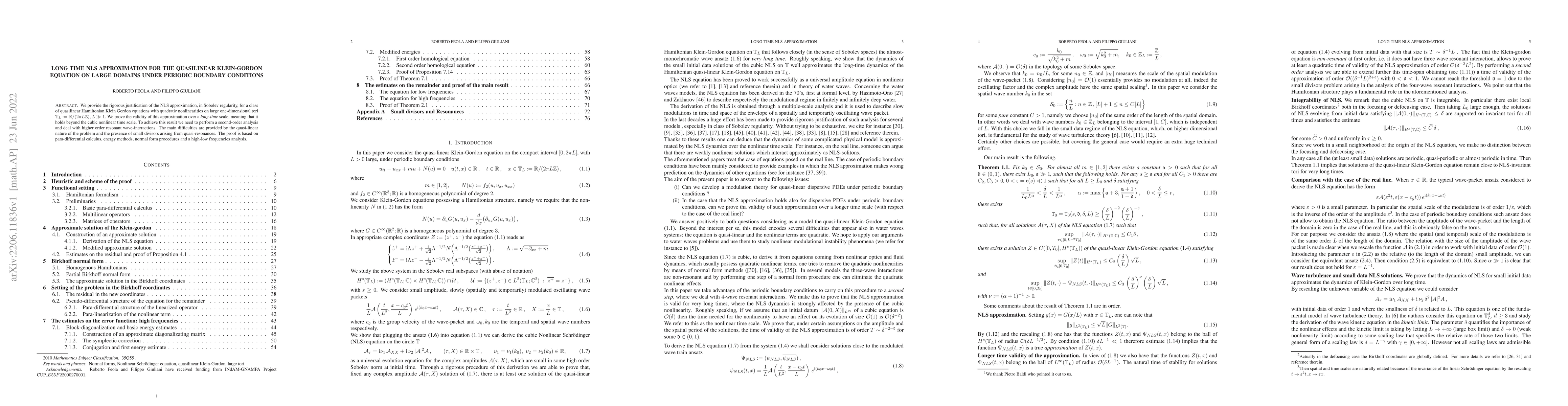 Thumbnail for Long time NLS approximation for the quasilinear Klein-Gordon equation on
  large domains under periodic boundary conditions