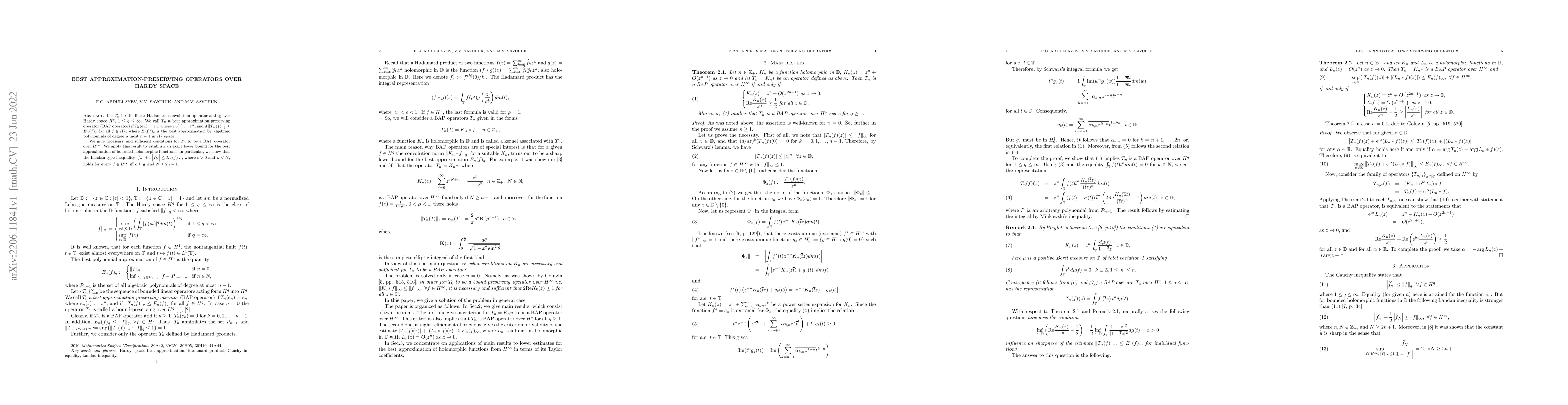 Thumbnail for Best Approximation-Preserving Operators over Hardy Space
