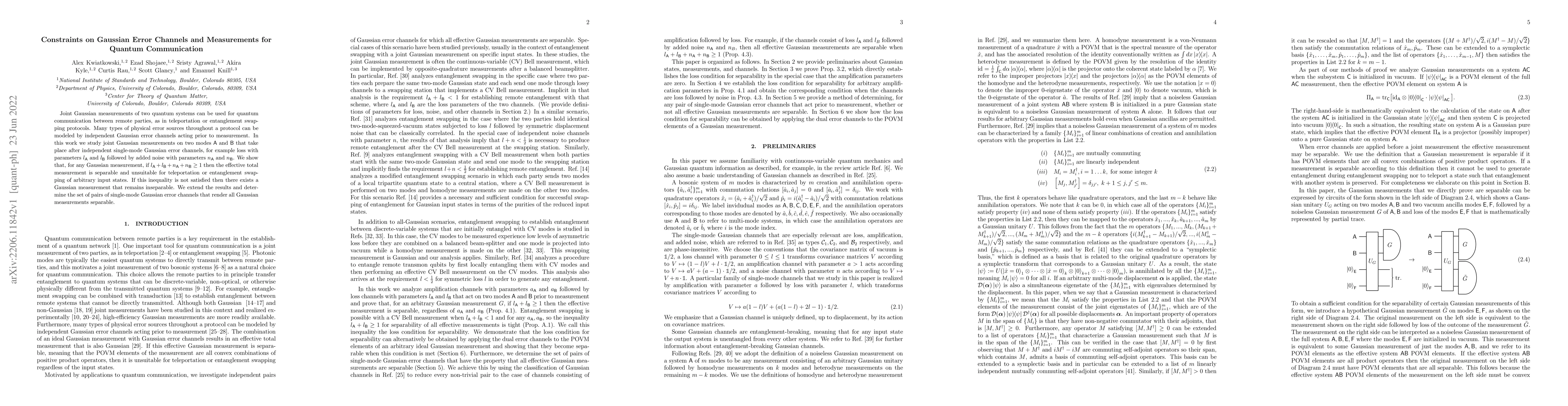 Thumbnail for Constraints on Gaussian Error Channels and Measurements for Quantum
  Communication