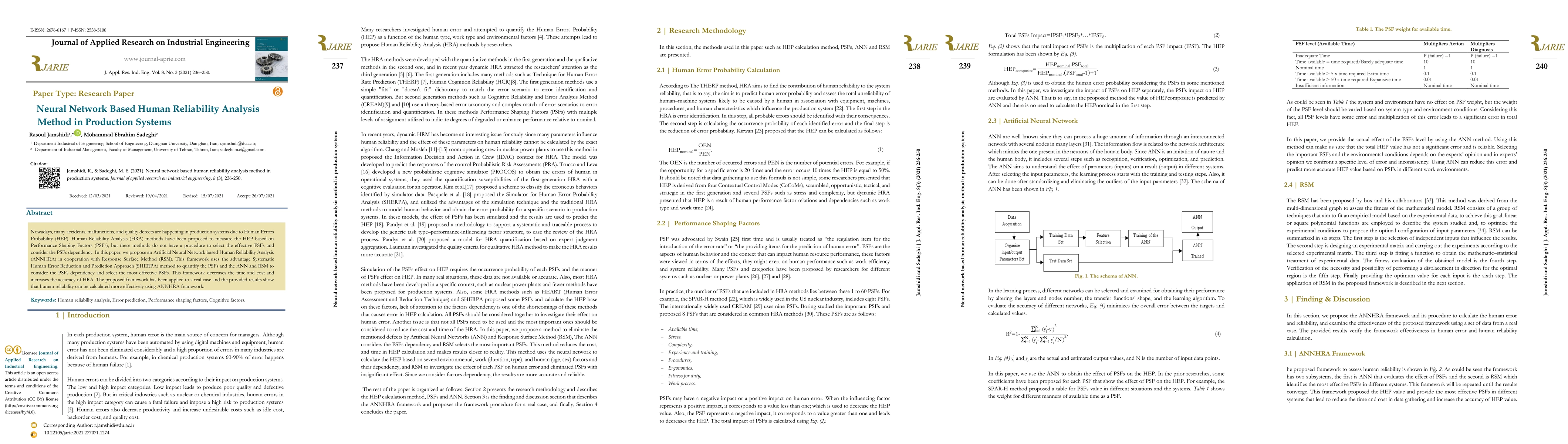 Thumbnail for Neural network based human reliability analysis method in production
  systems