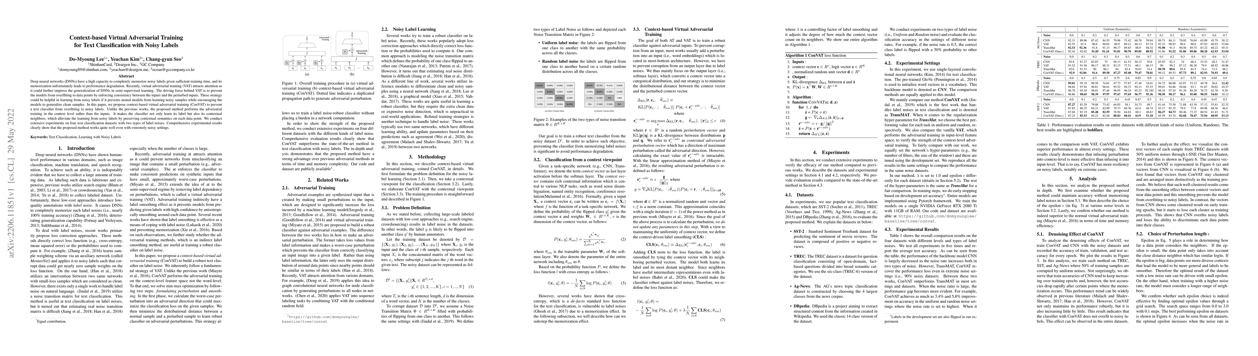 Thumbnail for Context-based Virtual Adversarial Training for Text Classification with
  Noisy Labels