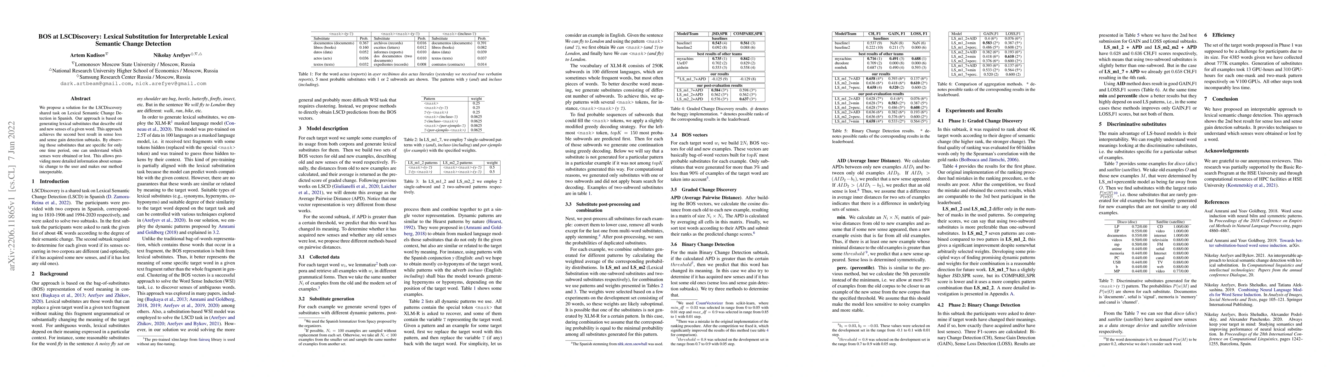 Thumbnail for BOS at LSCDiscovery: Lexical Substitution for Interpretable Lexical
  Semantic Change Detection