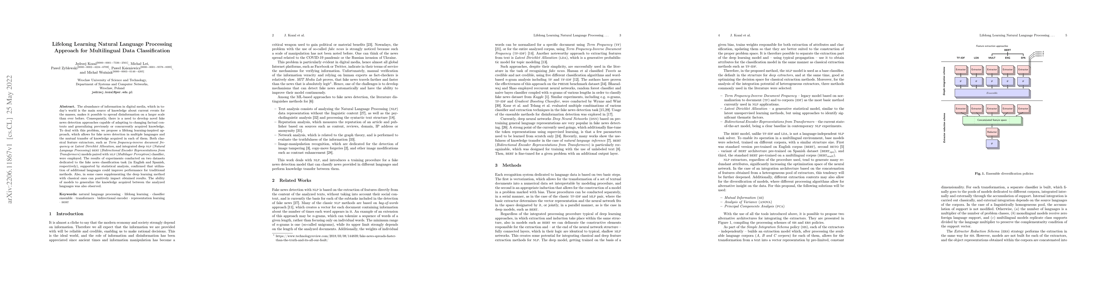 Thumbnail for Lifelong Learning Natural Language Processing Approach for Multilingual
  Data Classification