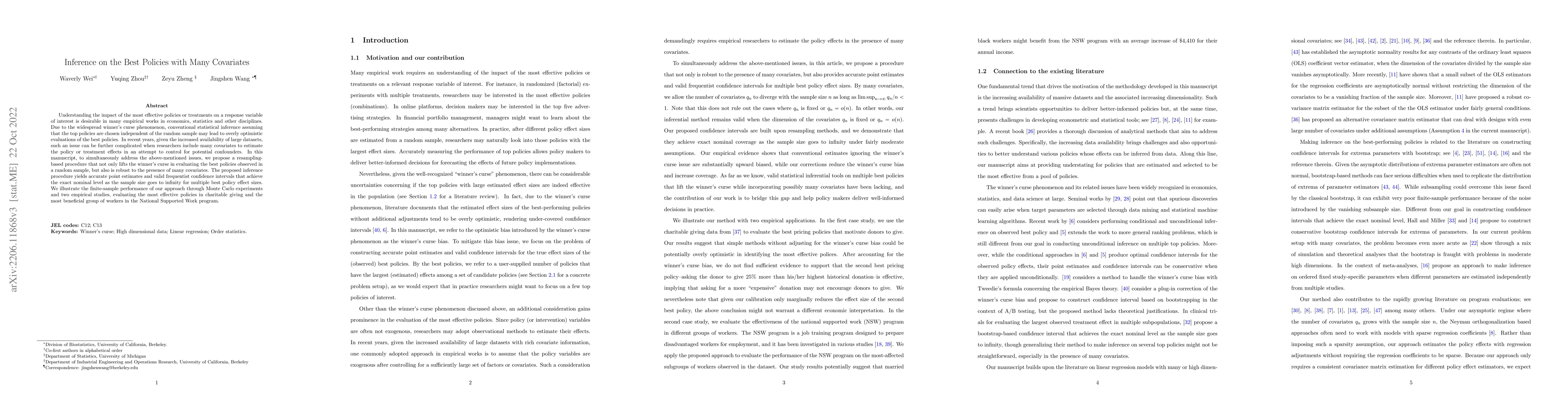 Thumbnail for Inference on the Best Policies with Many Covariates